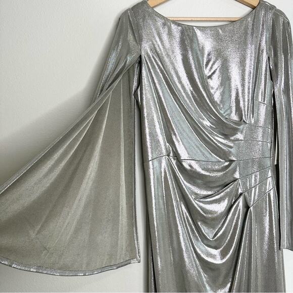 NWT Eliza J Metallic Silver Foil Maxi Dress Size 10 - Picture 2 of 6